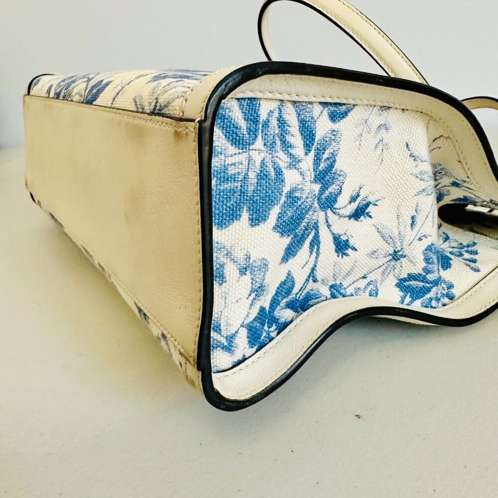 GUCCI JAPAN EXCLUSIVE TOILE BLUE AND WHITE FLORAL CANVAS AND LEATHER TOTE ITALY - Picture 10 of 13